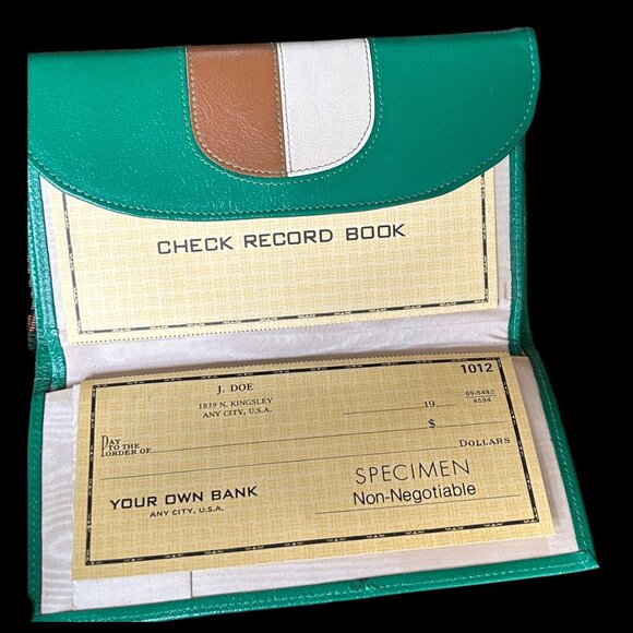 VTG Don Loper Beverly Hills Leather Mod MCM Wallet Green Brown Bone Vintage NWT - Picture 5 of 9